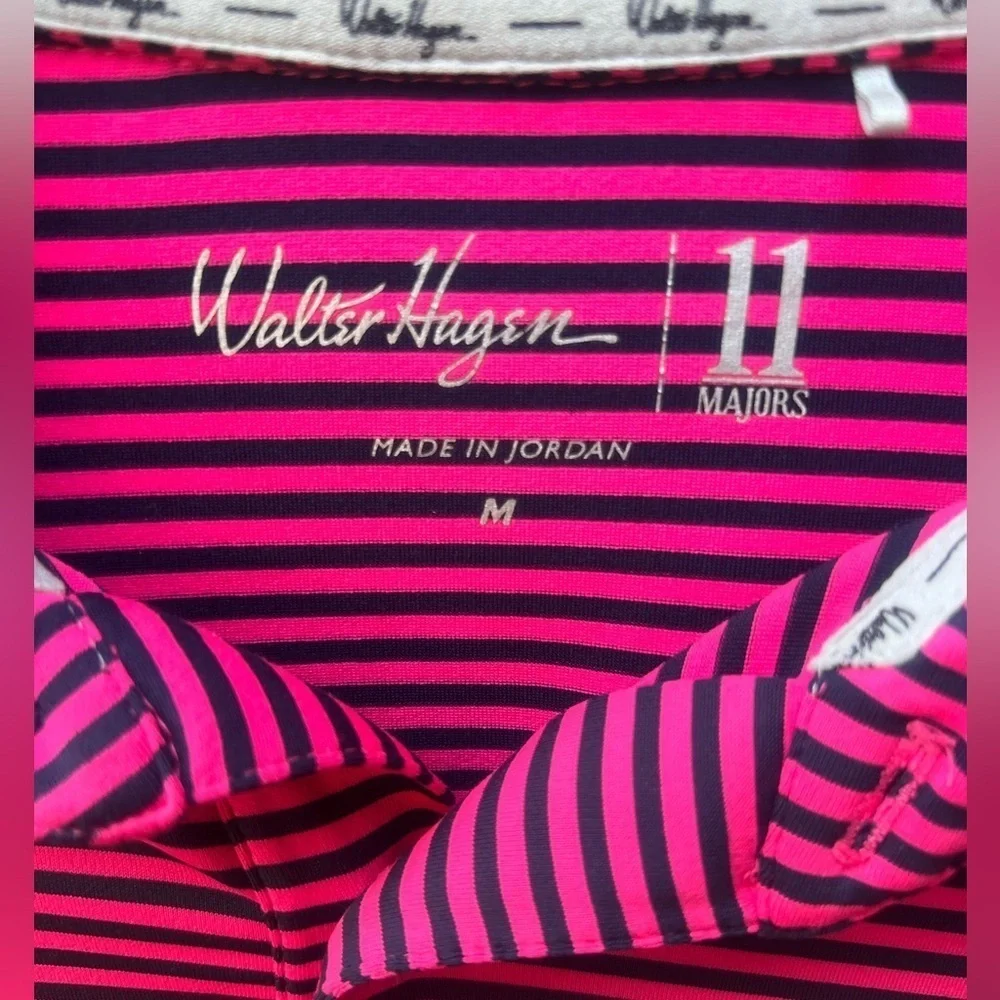 Walter Hagen Vibrant Pink and Black Striped Polo
